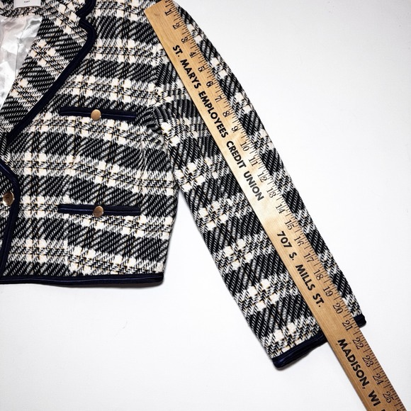 Sandro Paris Cropped Blazer Jacket In Checked Tweed FR 42/ US 10 Textured Plaid - Picture 14 of 15